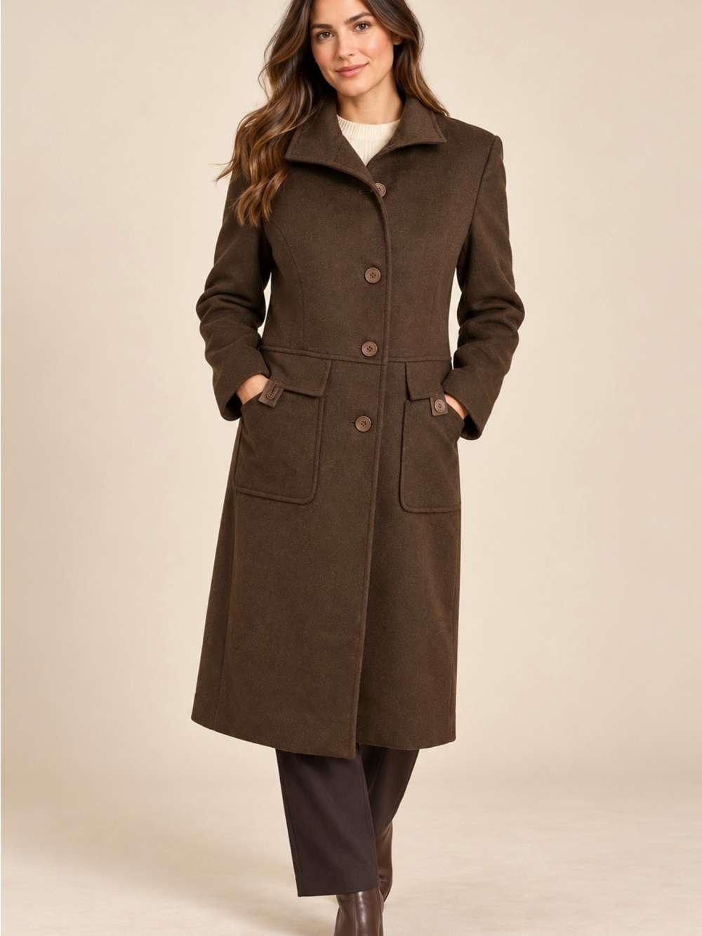 NWT Anthentic  Angelica L Cocoa Wool & Cashmere Long Coat